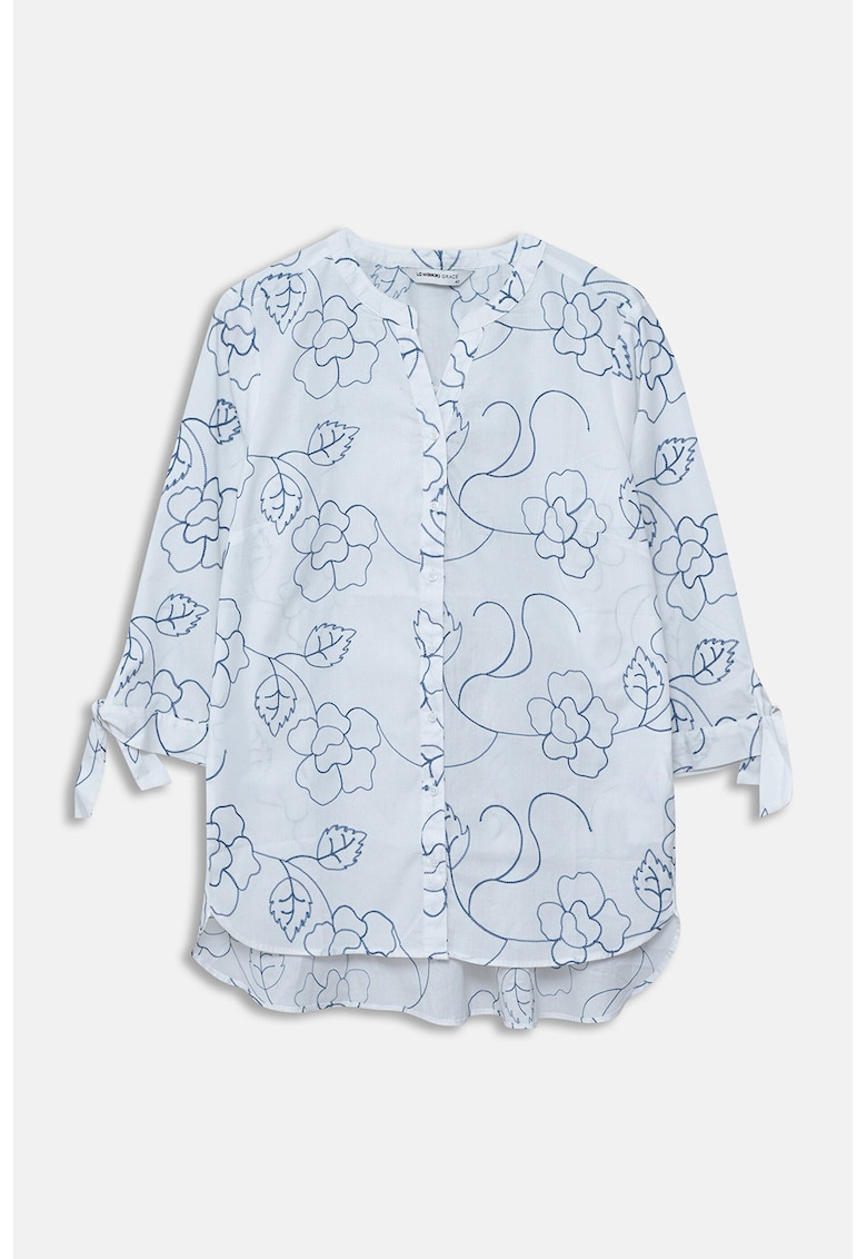 Camasa cu broderie florala si prindere la mansete - Albastru pastel