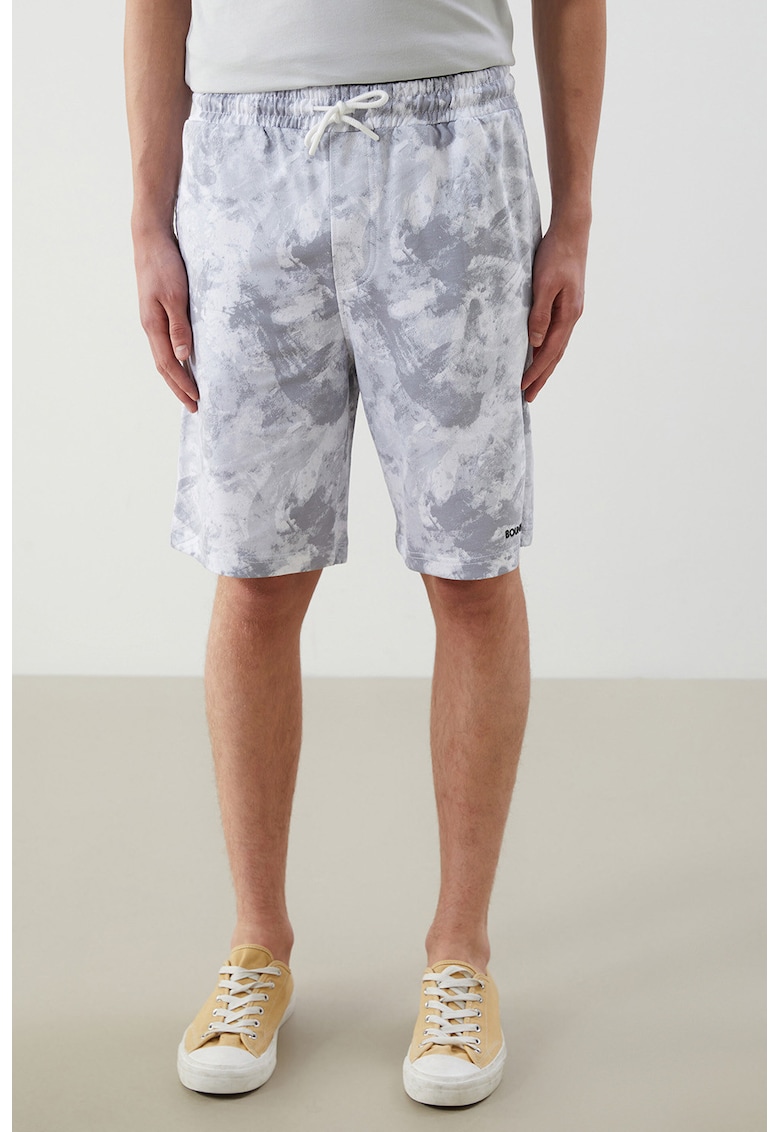 Bermude cu snur si model tie-dye - Alb/Gri deschis