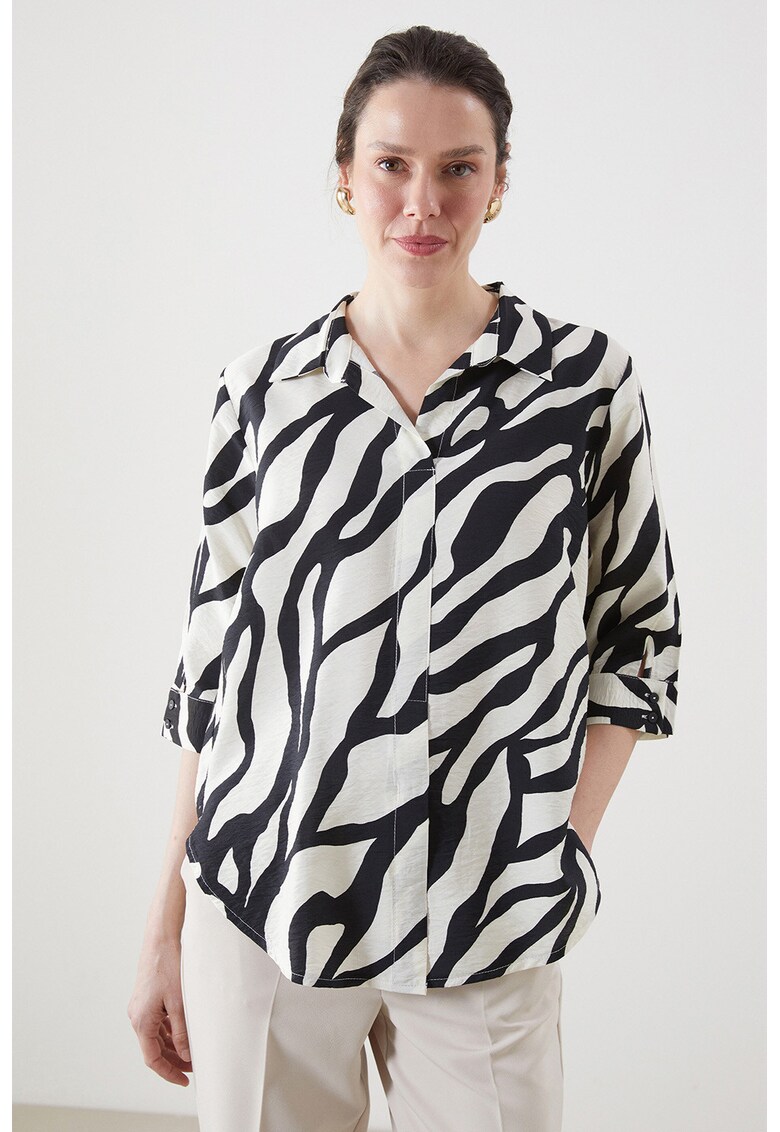 Camasa supradimensionata cu animal print - Negru/Bej deschis