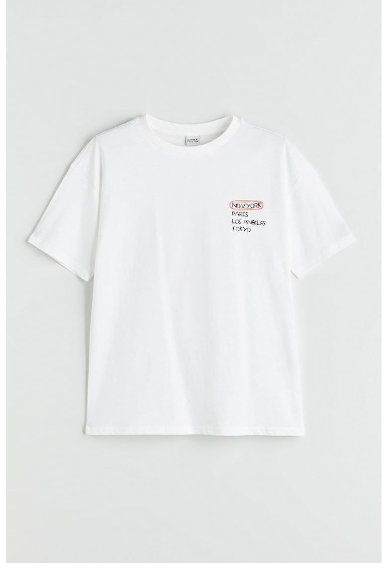Tricou lejer cu imprimeu text - Alb