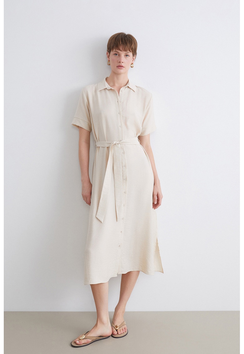 Rochie-camasa uni cu cordon - Bej deschis