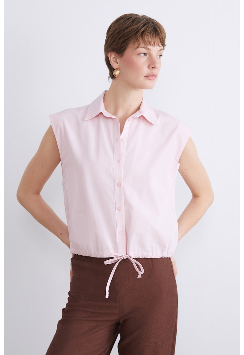 Camasa fara maneci cu poplin si snur - Roz