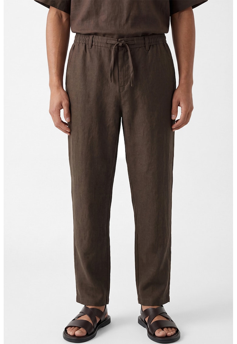 Pantaloni regular-fit din in - Maro