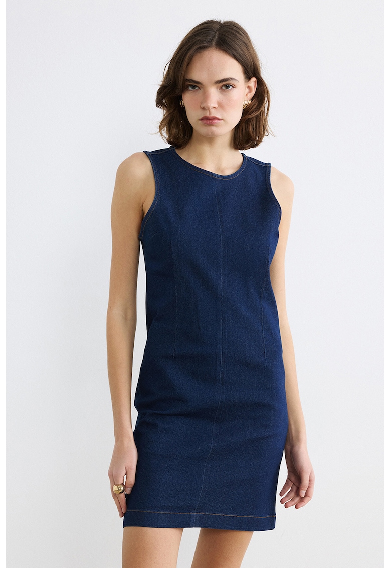Rochie din denim cu decolteu rotund - Bleumarin
