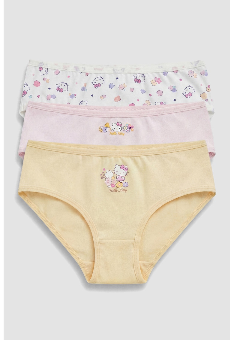 Set de chiloti din bumbac cu model tematic Hello Kitty - 3 perechi - Multicolor