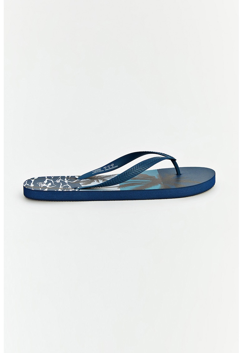 Papuci flip-flop cu imprimeu tropical - Bleumarin