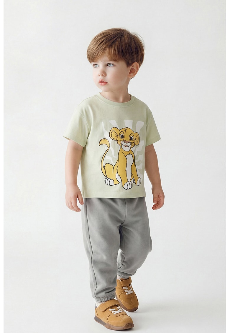 Tricou cu decolteu la baza gatului si imprimeu desene animate - Verde deschis