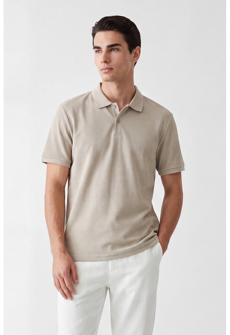 Tricou polo cu model uni - Grej