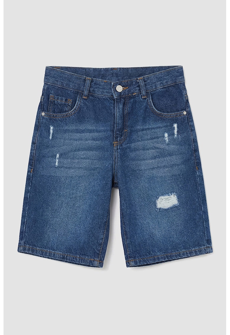 Bermude din denim cu aspect deteriorat - Bleumarin