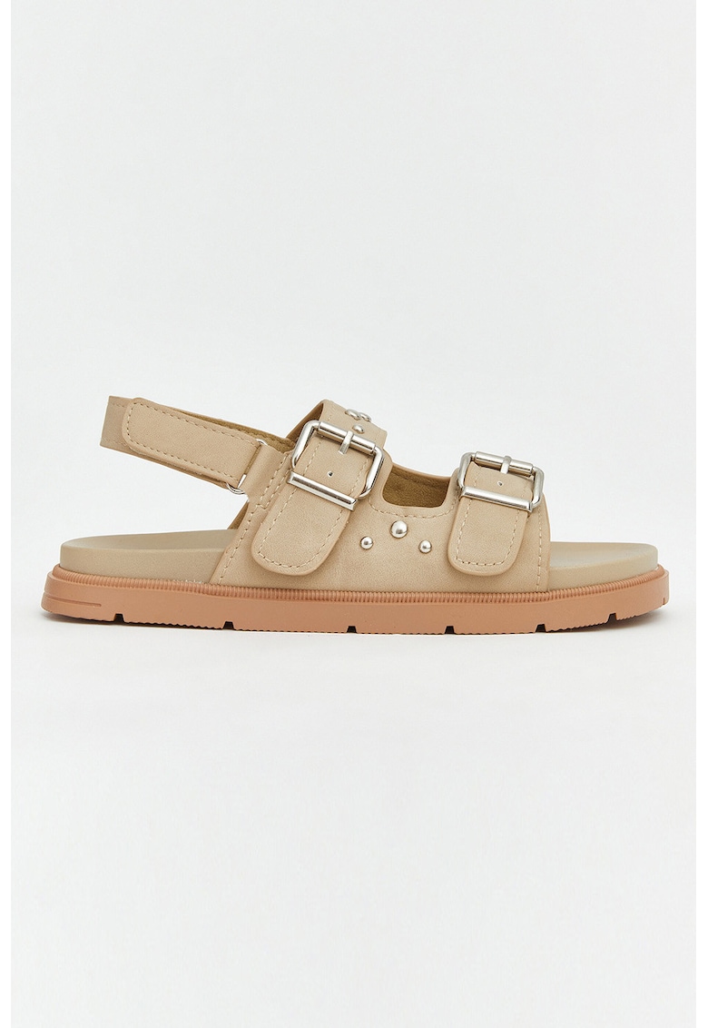 Sandale slingback din piele intoarsa sintetica cu tinte - Bej