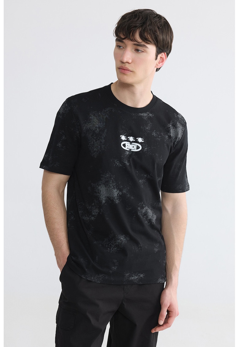 Tricou din bumbac cu decolteu la baza gatului - Negru
