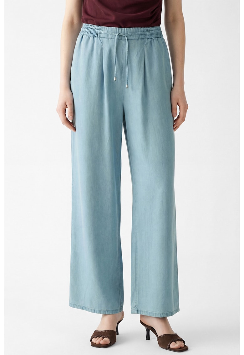 Blugi din material chambray cu croiala ampla - Turcoaz