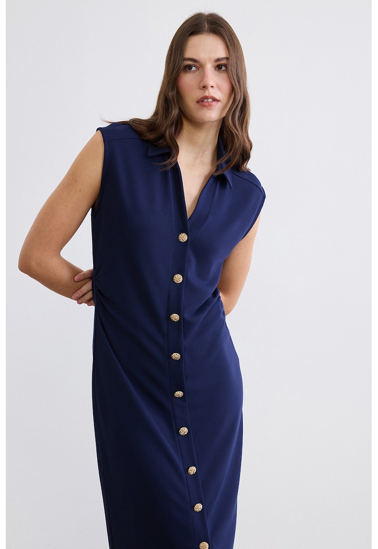 Rochie dreapta cu nasturi - Bleumarin
