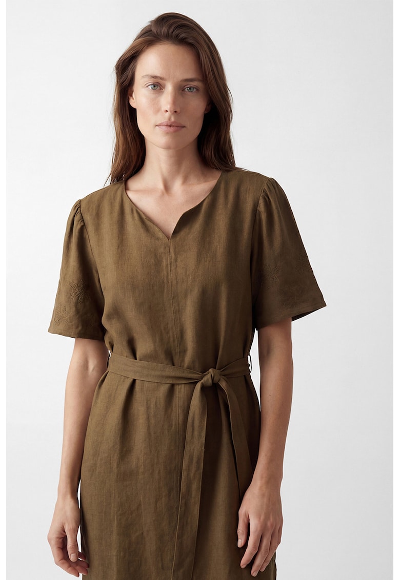 Rochie mini cu croiala dreapta si cordon in talie - Verde masliniu