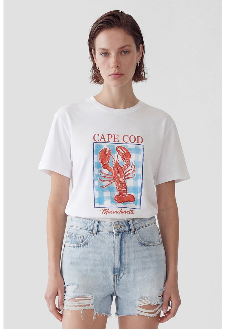 Tricou lejer din bumbac cu imprimeu grafic - Alb optic