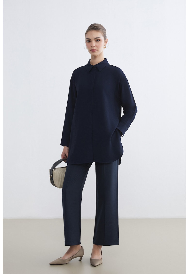 Pantaloni de trening cu croiala evazata si talie inalta - Bleumarin