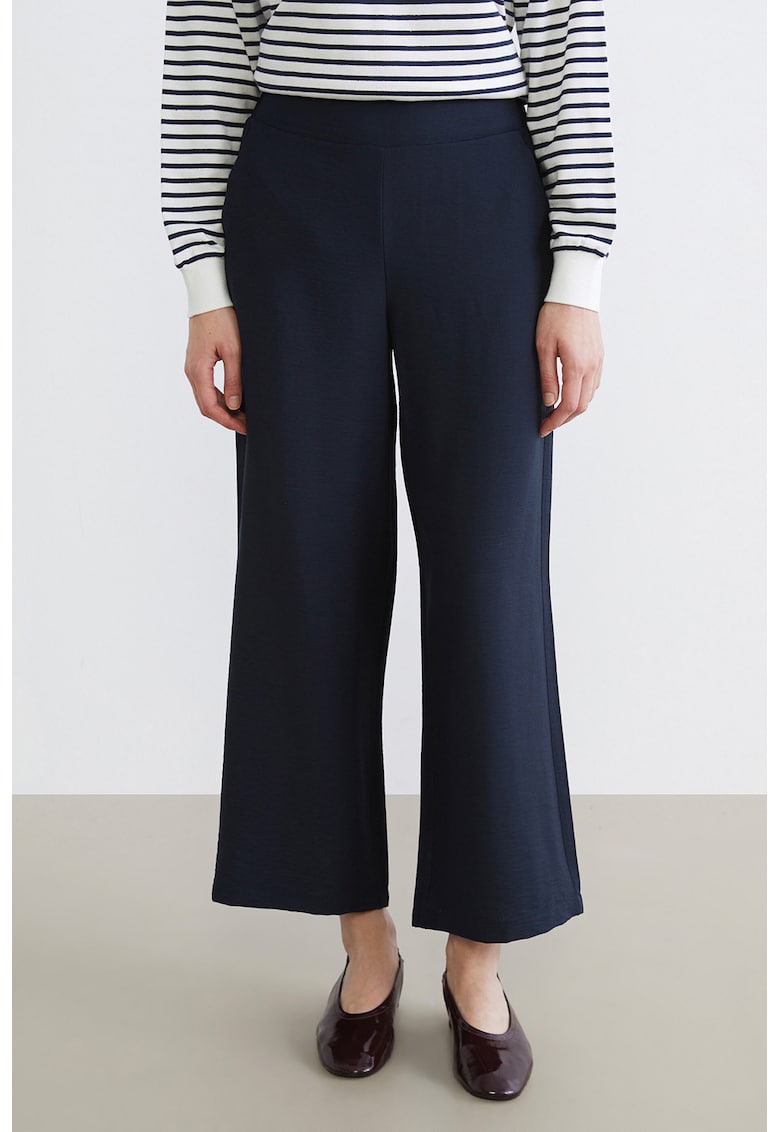 Pantaloni cu croiala ampla si talie elastica - Bleumarin