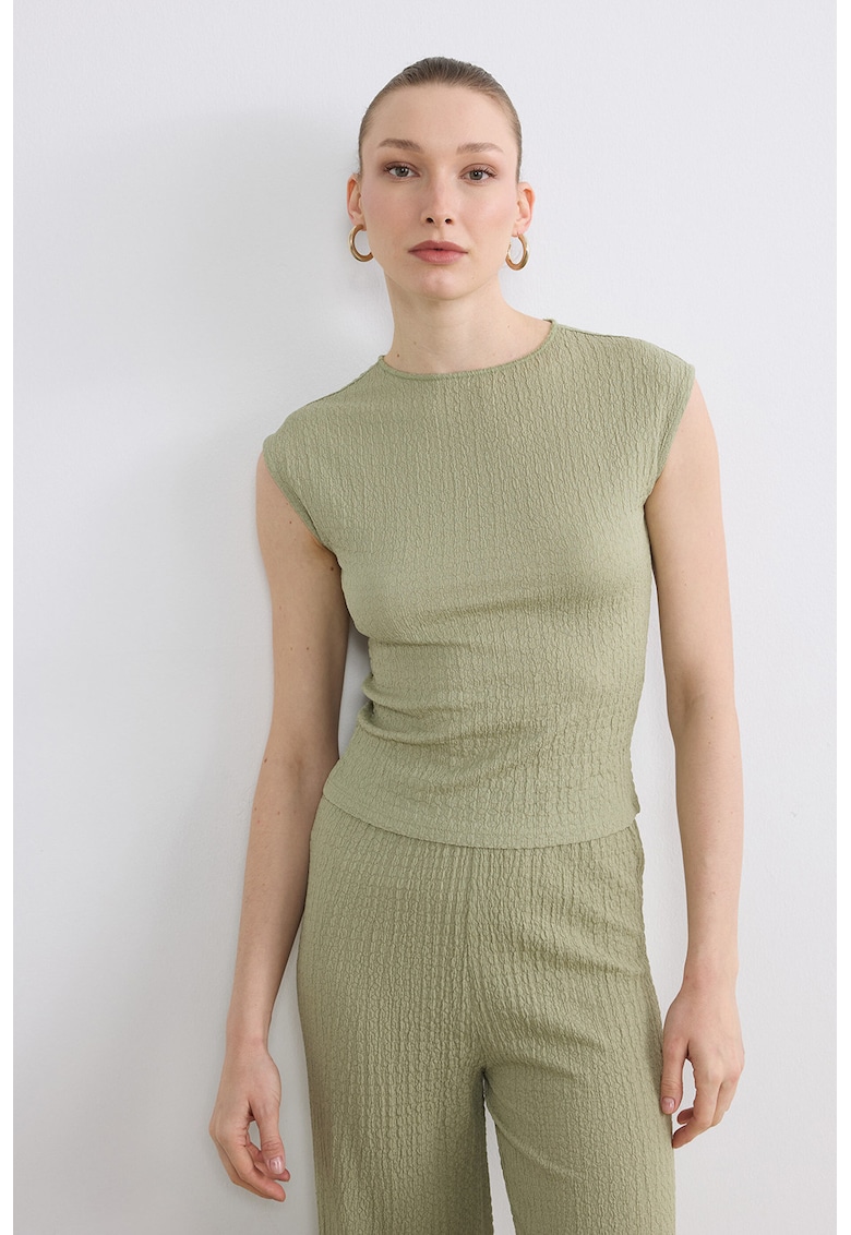 Top slim fit cu aspect texturat - Verde stins