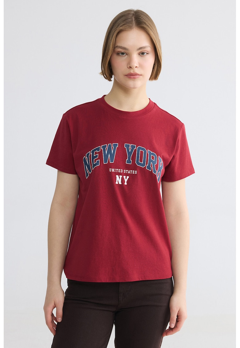 Tricou regular-fit cu imprimeu - Rosu inchis/Albastru