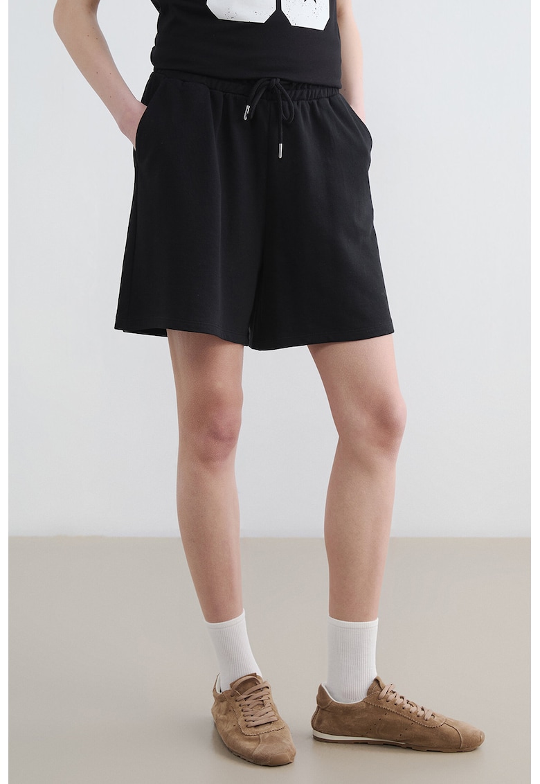 Pantaloni scurti de trening cu croiala relaxed-fit si talie ajustabila - Negru