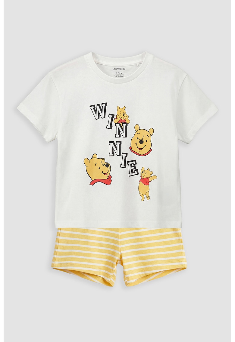 Set de pantaloni scurti si tricou din bumbac cu imprimeu - 2 piese - Alb/Galben