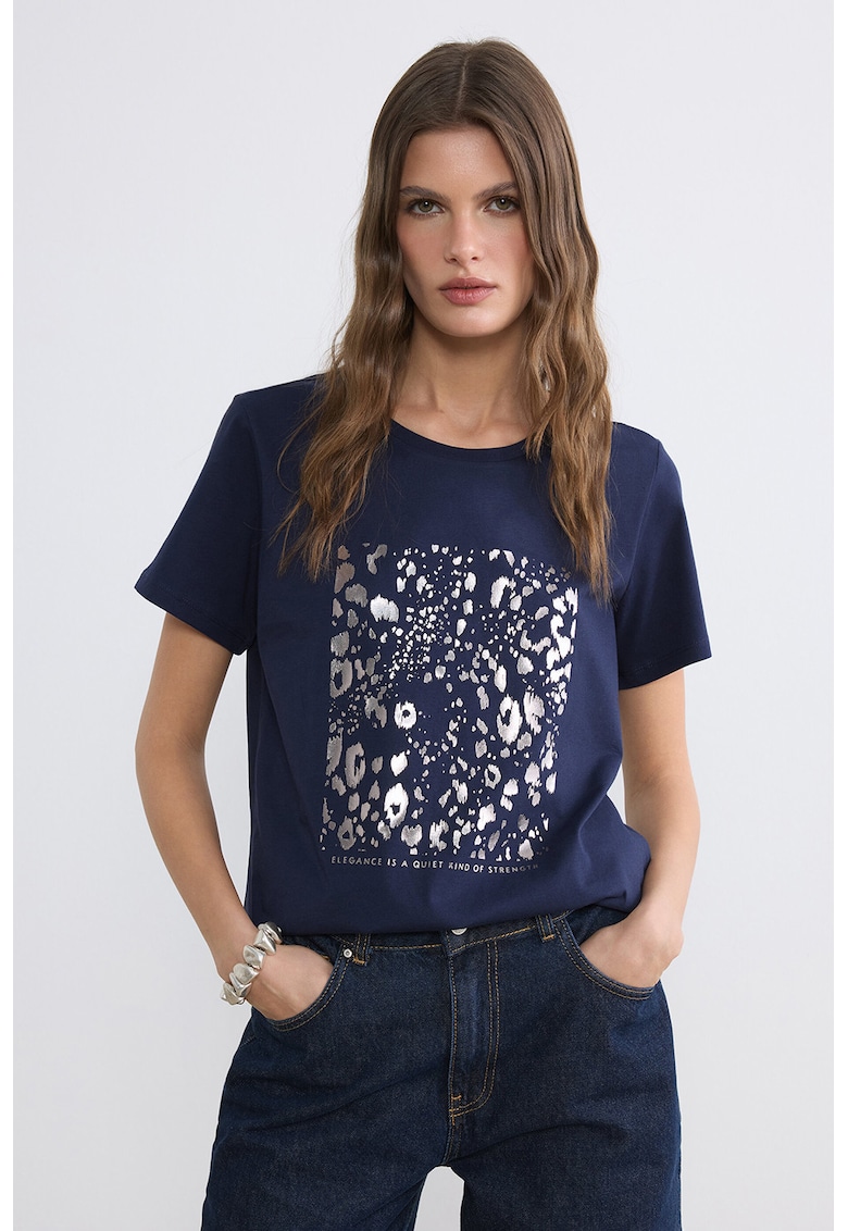 Tricou din bumbac cu imprimeu - Bleumarin