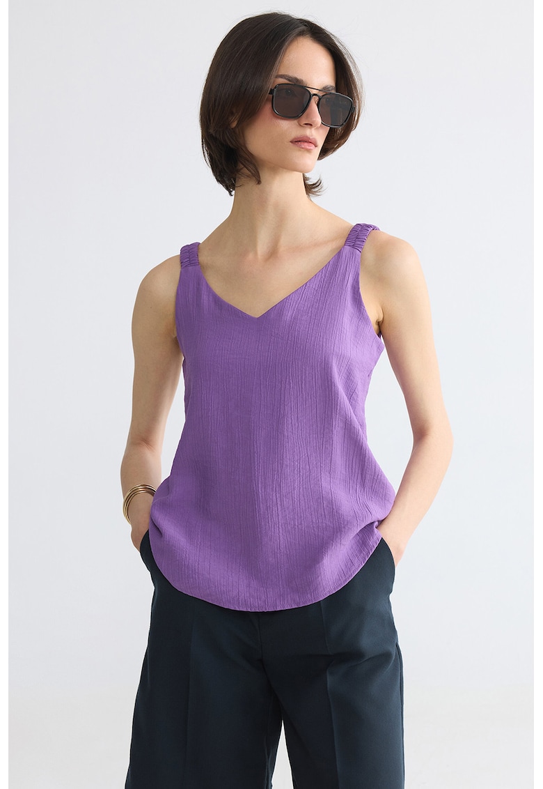 Top texturat cu decolteu in V - Violet inchis