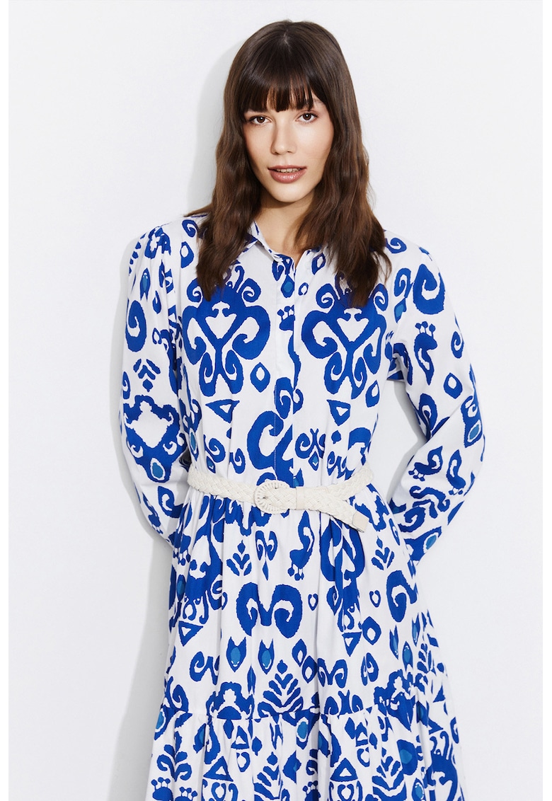 Rochie cu model floral - Alb/Albastru royal
