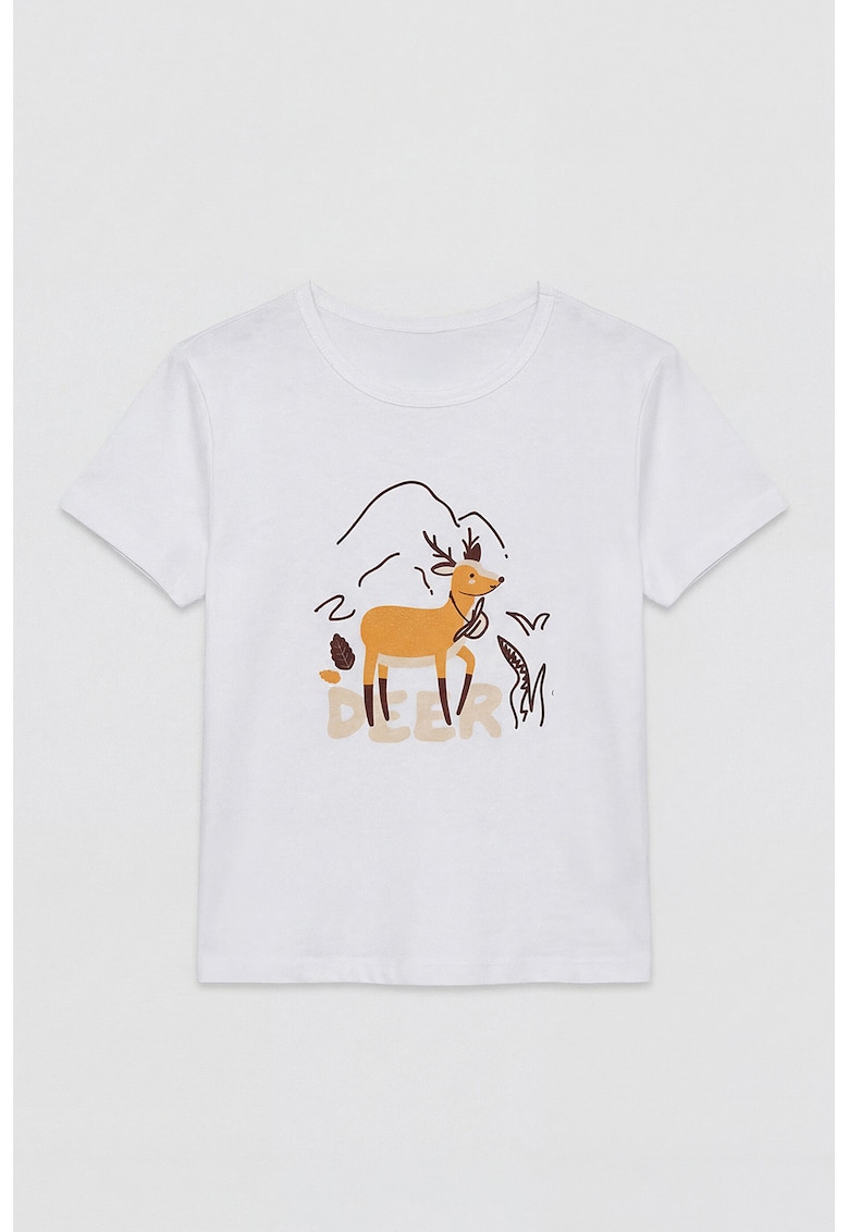 Tricou regular fit de bumbac - Alb/Maro inchis/Portocaliu
