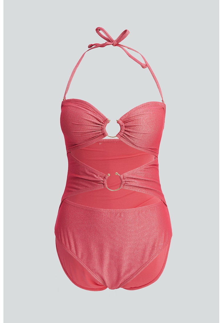 Costum de baie intreg cu aspect stralucitor - Roz prafuit