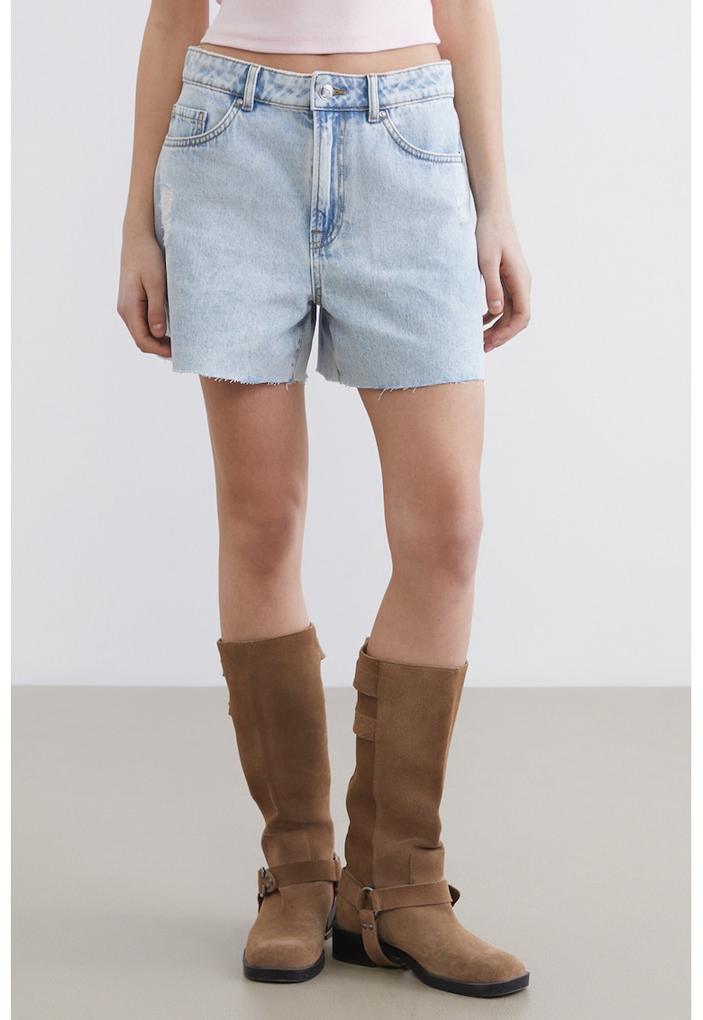 Pantaloni scurti din denim cu buzunare - Albastru deschis