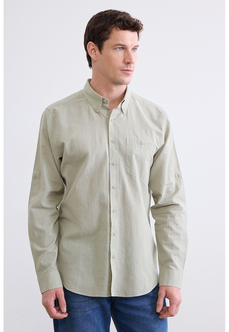 Camasa Oxford de bumbac si in - Verde pal