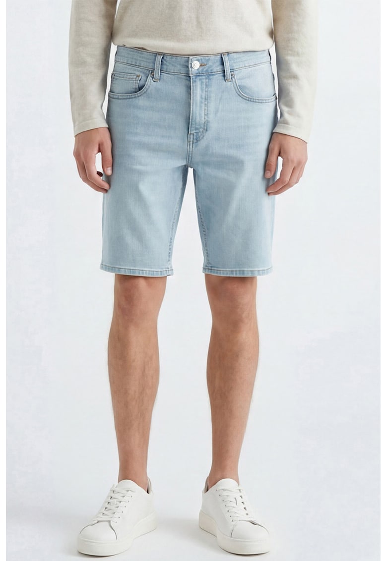 Pantaloni scurti din denim cu aspect decolorat - Albastru deschis