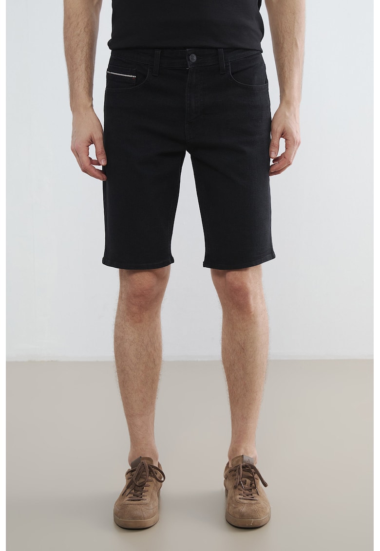 Pantaloni scurti din denim cu design 5 buzunare - Negru