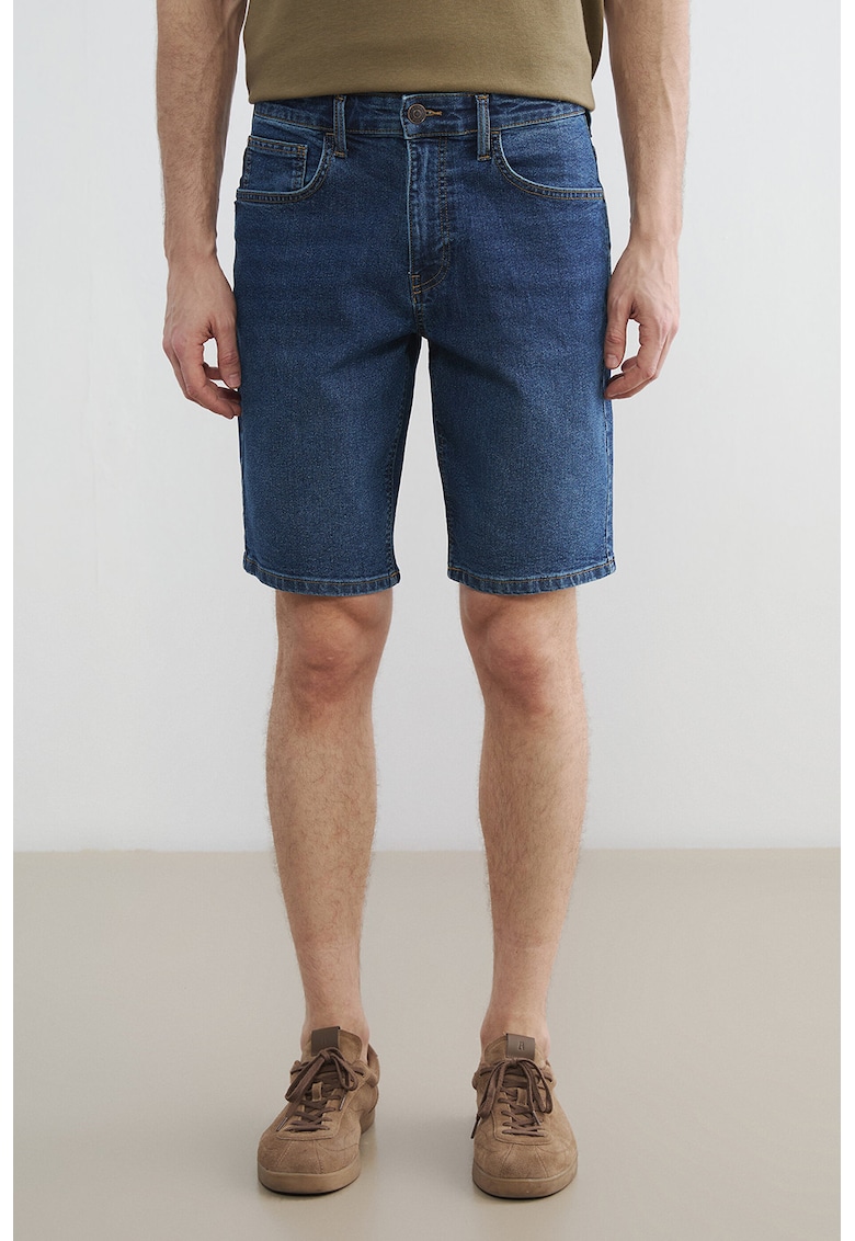 Blugi scurti cu croiala slim-fit - Albastru inchis