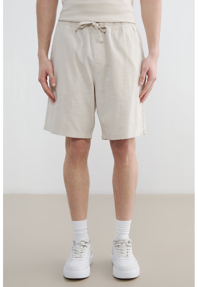 Pantaloni scurti de bumbac cu snururi - Alb murdar