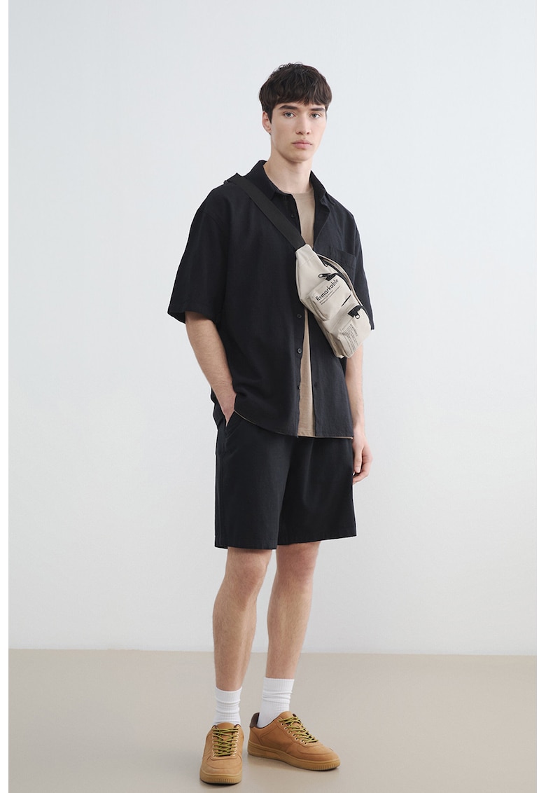Pantaloni scurti de bumbac cu snururi - Negru