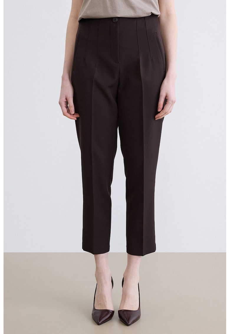 Pantaloni crop cu talie inalta - Maro inchis