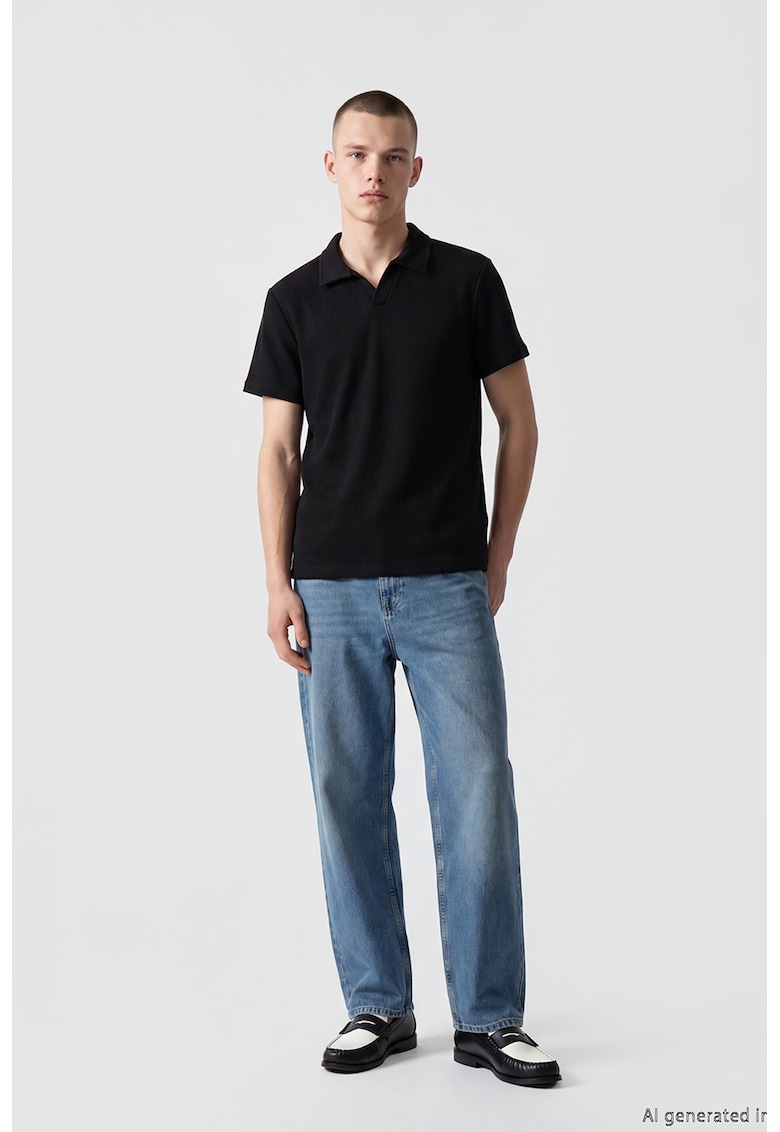 Tricou polo striat - Negru