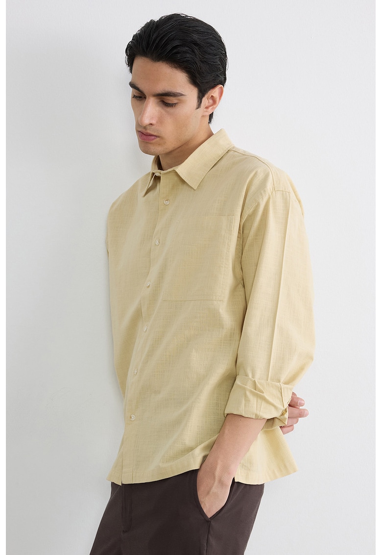 Camasa de bumbac cu maneci lungi - Maro camel