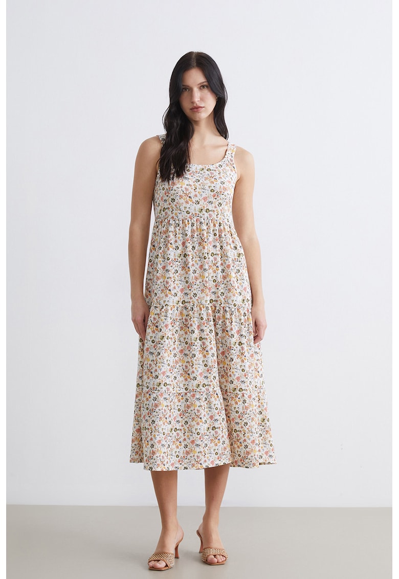 Rochie stratificata cu model floral - pentru gravide - Alb/Coral/Kaki