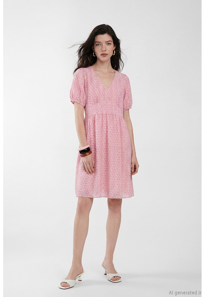 Rochie evazata cu imprimeu floral - Alb/Roz deschis