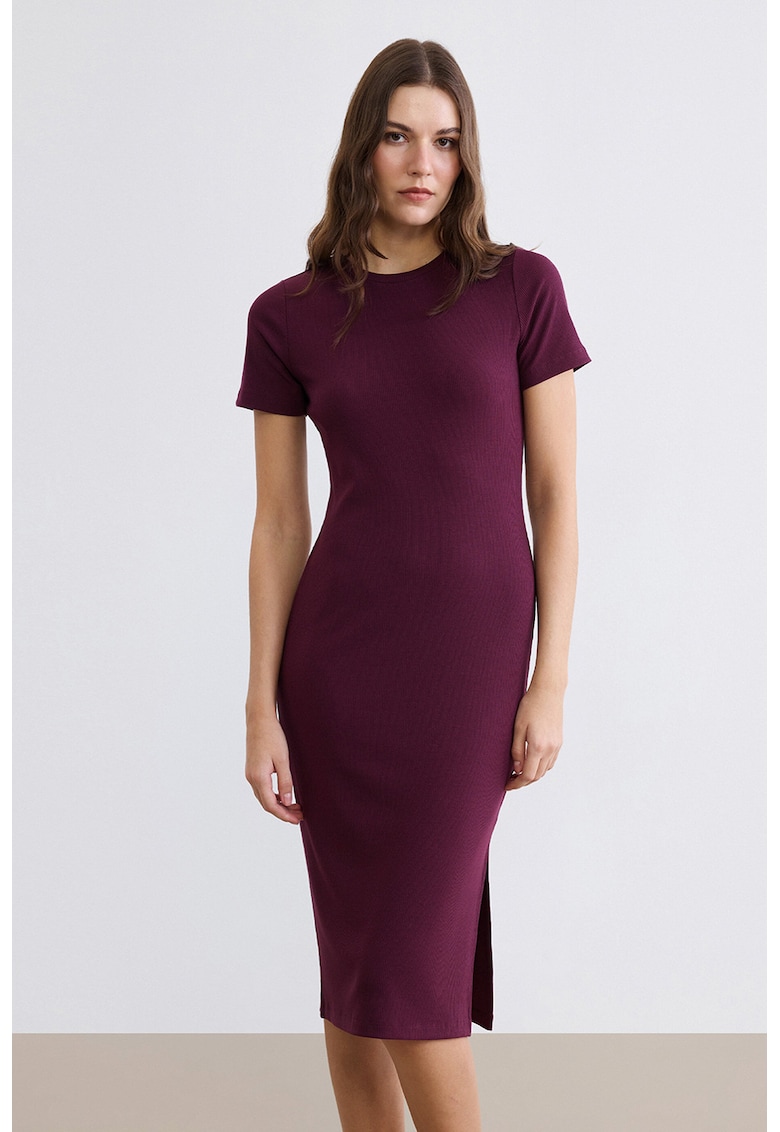 Rochie cu maneci scurte si slit lateral - Violet tyrian