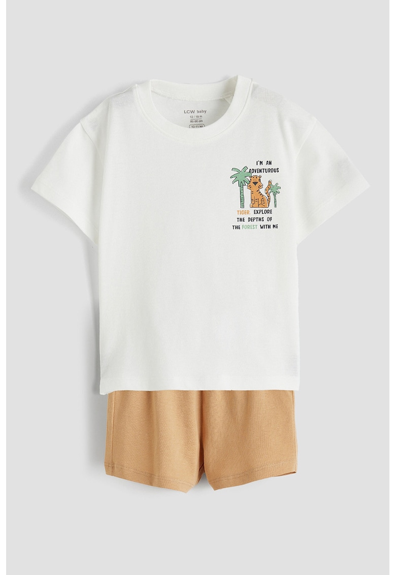 Set de tricou de bumbac si pantaloni scurti - Alb/Portocaliu persan