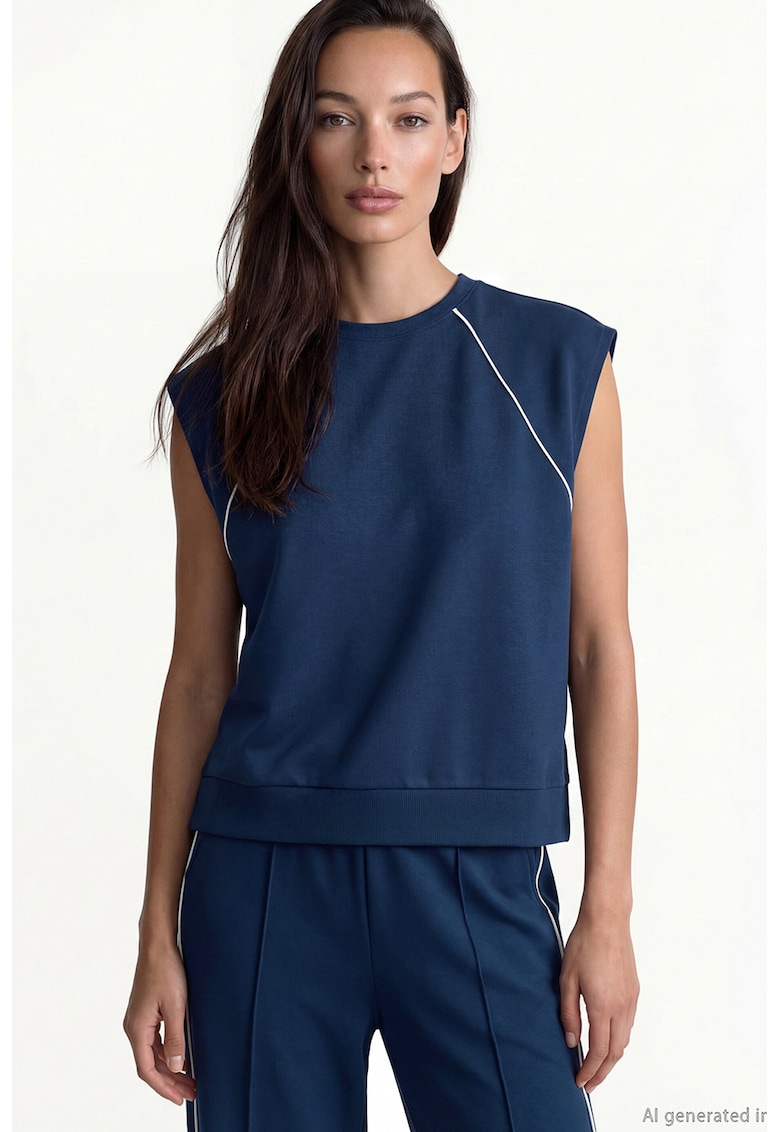 Top regular fit cu decolteu la baza gatului - Albastru oceanic