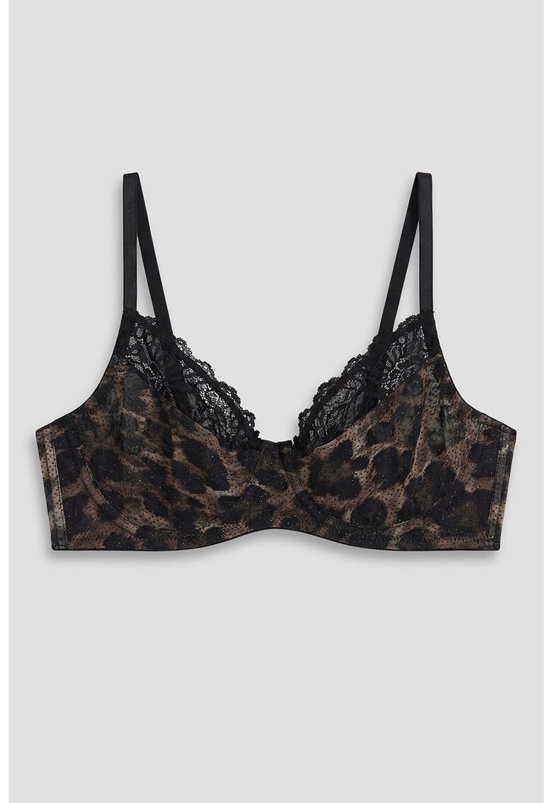 Sutien cu animal print si dantela - Negru/Maro