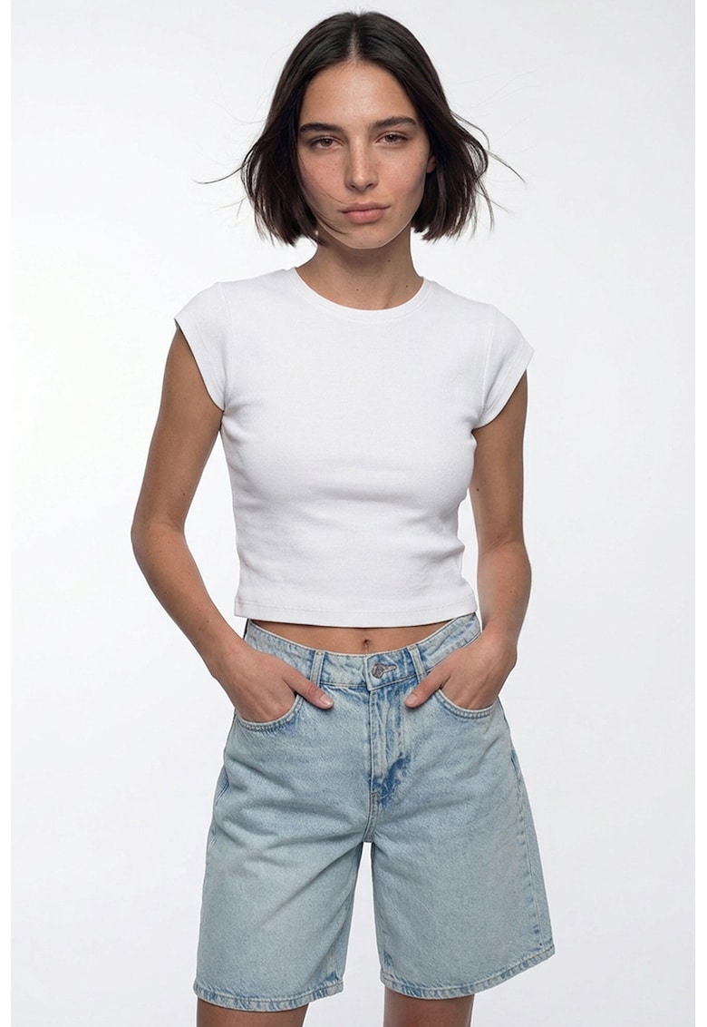 Tricou crop uni - Alb optic