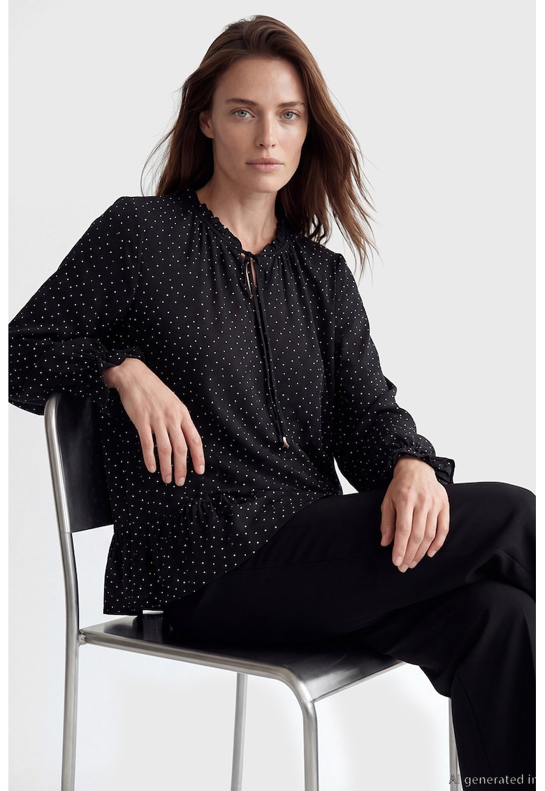 Bluza cu model si mansete elastice - Alb/Negru