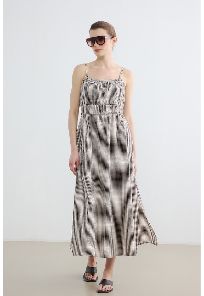 Rochie fara maneci cu model grafic - Maro inchis/Alb fildes