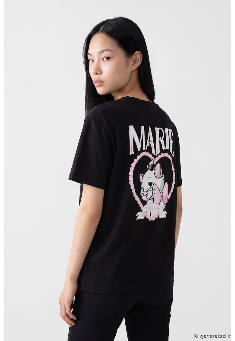 Tricou cu imprimeu pe spate - Negru/Roz pastel